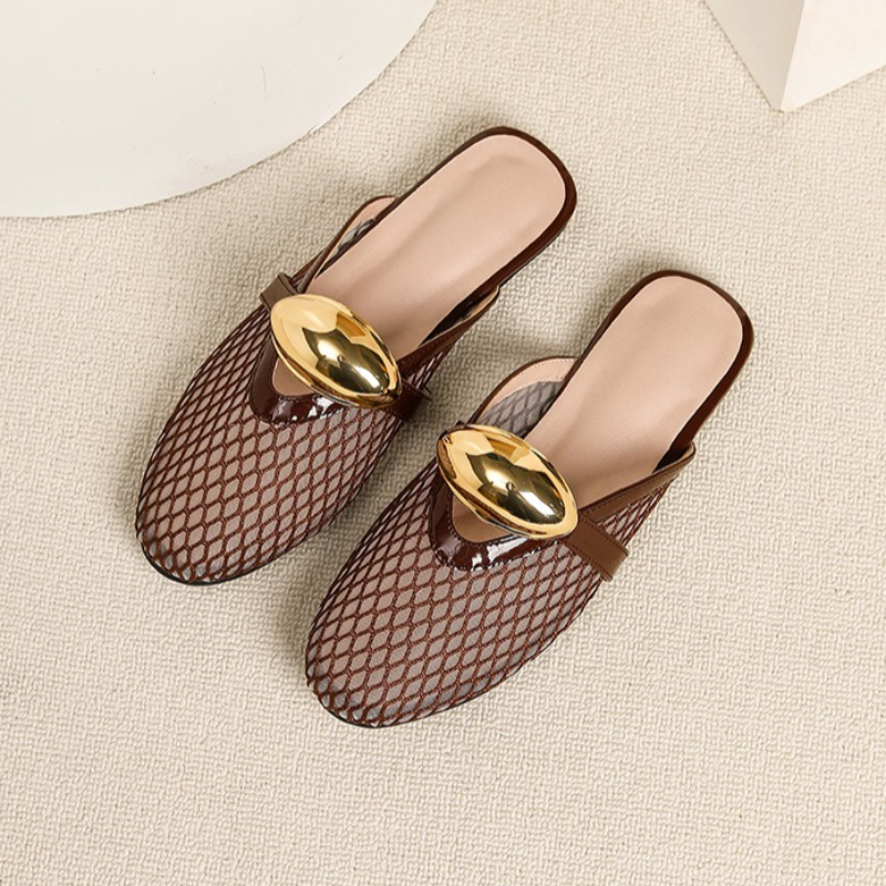 Mesh Strap Metal - Summer Mesh Flat Slippers Women Metal