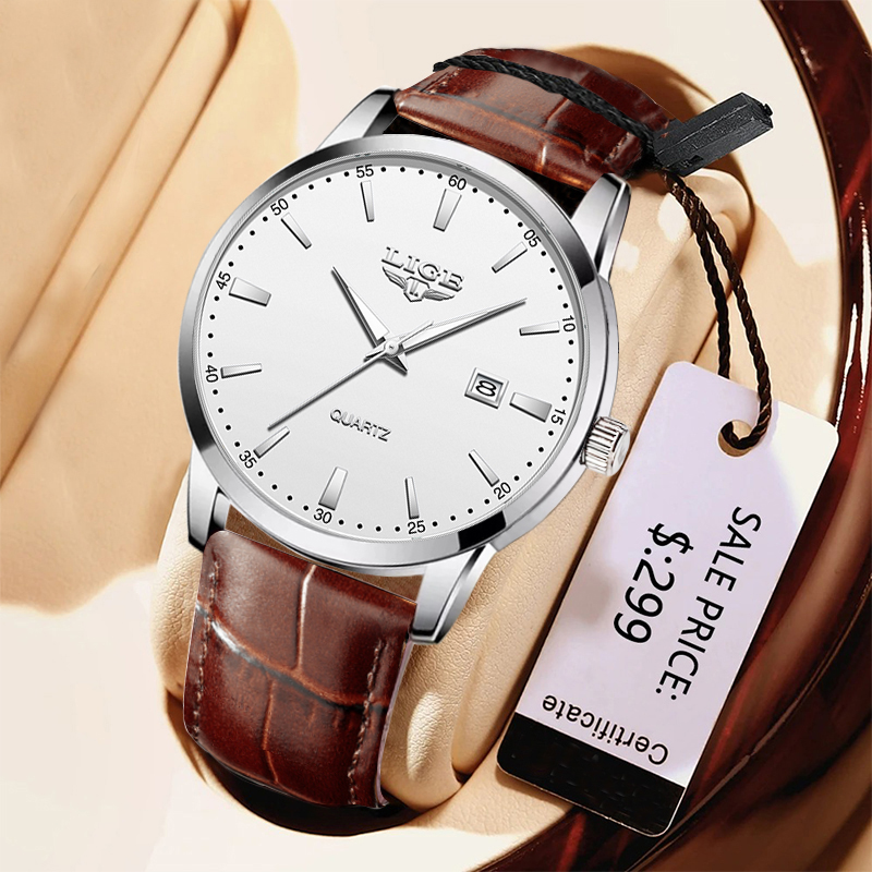 LIGE Man Watch Fashion Leather - Leather Watch Band Men incelemesi ve fiyatı