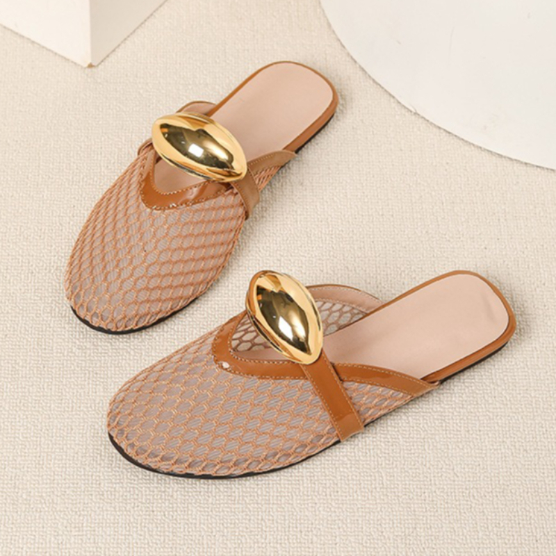 Summer Mesh Flat Slippers Wome - Mesh Strap Metal incelemesi ve fiyatı