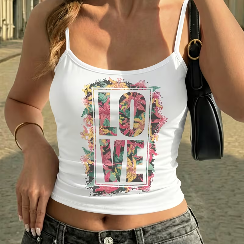 Women Y2K Floral LOVE Print To - Tropic Strap Vintage incelemesi ve fiyatı