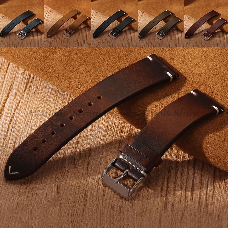 Handmade Retro Oil Wax Genuine - Leather Strap Quick Release incelemesi ve fiyatı